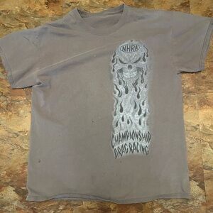 Vintage NHRA Championship Drag Racing T-Shirt XL Gray Flaming Skull Biker